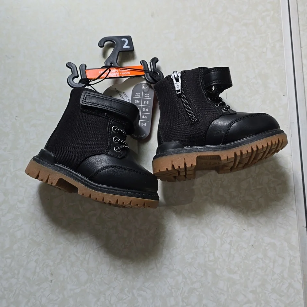 Combat Baby‎ Boy Boots shoes easy on/off Black Size 2